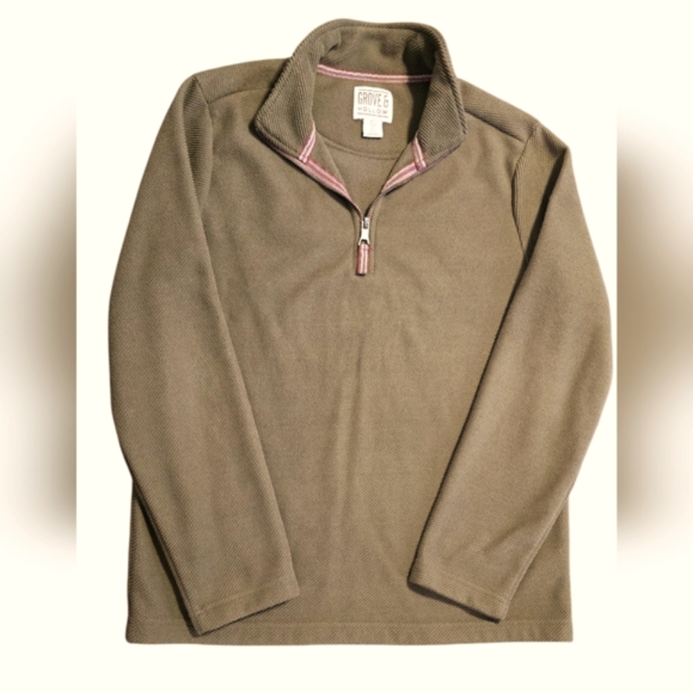 Groove & Hollow Olive Green Zip-Up Men's Sweater